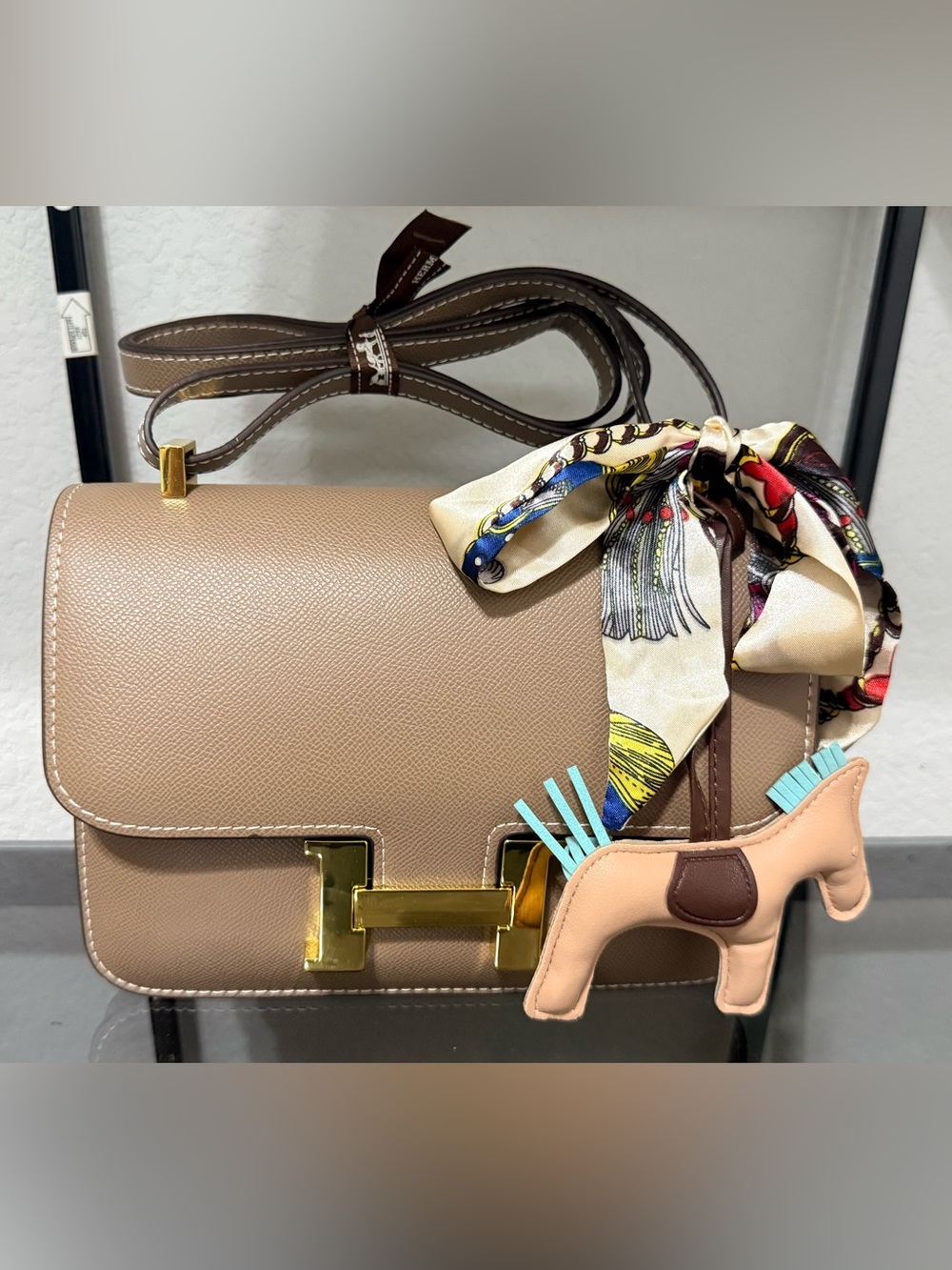 Constance Inspired Shoulder Bag in Etoupe Brown